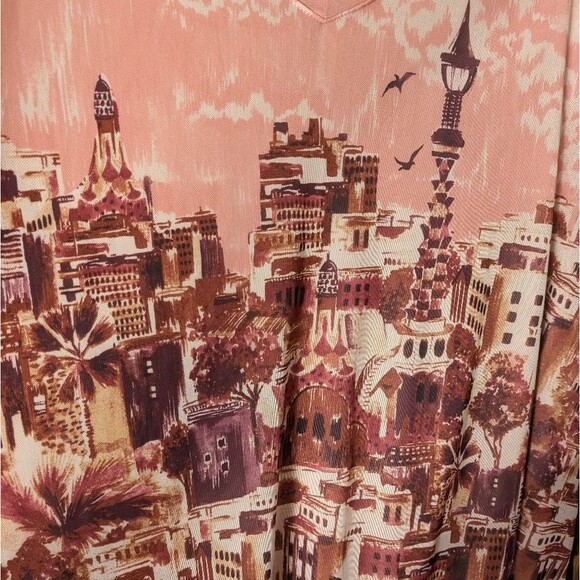 Catherines Pink Sheer Mesh Cityscape Building Plus Size 2x - Picture 2 of 7